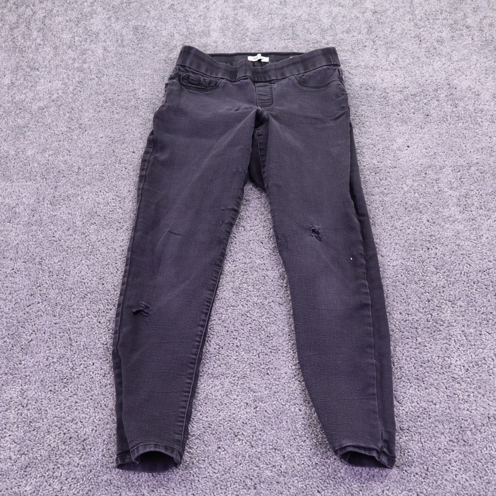 Nine West Heidi Jeans Womens 10 Black Pull On Skinny Distressed Denim Pants